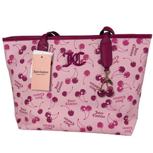 Juicy Couture Cherry On Top Tote Bag NWT Pink Cherry Print Purse JC Logo Charm